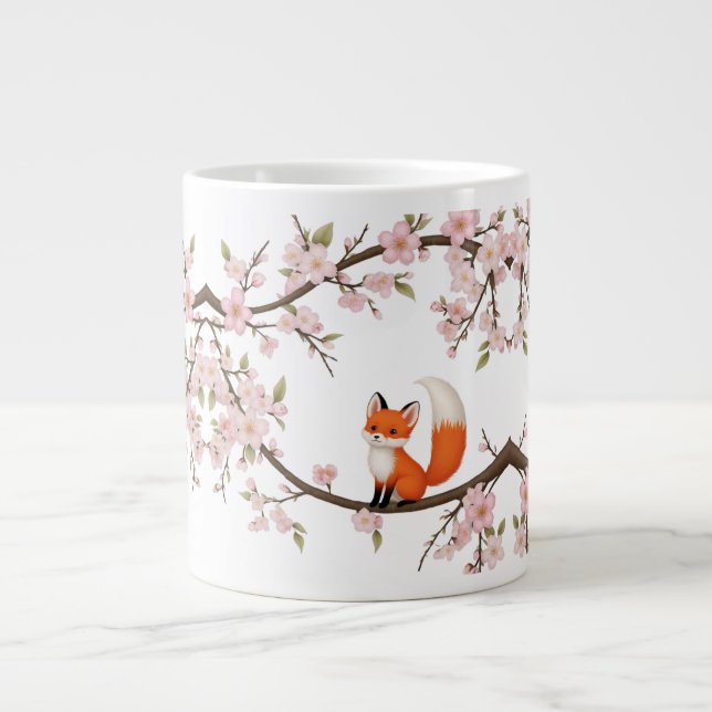 Grande Tasse Renard adorable parmi les fleurs de cerisiers - Ju (Devant)