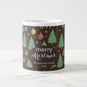 Grande Tasse Renne et sapin de Noël à l'aquarelle -