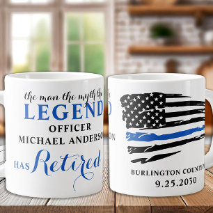 Grande Tasse Retraite policière Ligne Bleue Mince Personnalisée