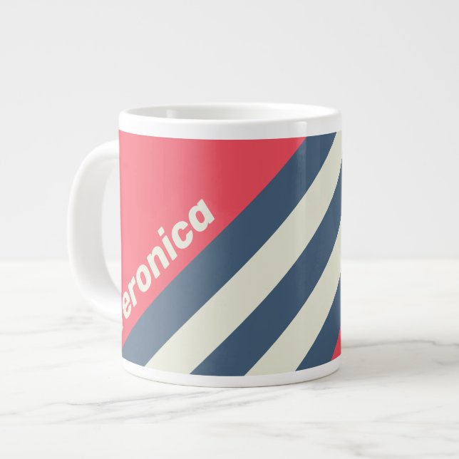 Grande Tasse Retro Beach Club Stripes with Name (Devant gauche)