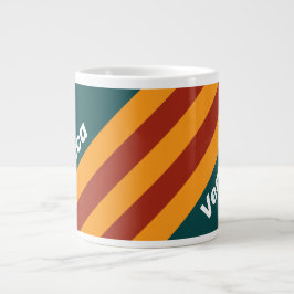 Grande Tasse Retro Dark Teal Splash Stripes with Name