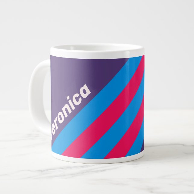 Grande Tasse Retro Electric Grape Stripes with Name (Devant gauche)