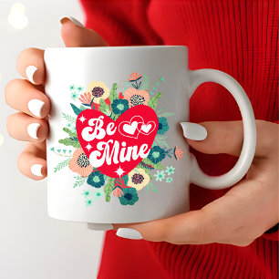 Grande Tasse Retro Floral Heart Be Mine Red Valentine's Day