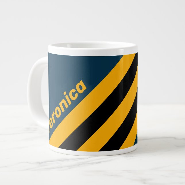 Grande Tasse Retro Moonlit Tide  Stripes with Name (Devant gauche)