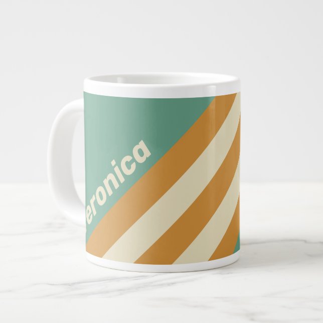 Grande Tasse Retro Moss Stripes with Name (Devant gauche)