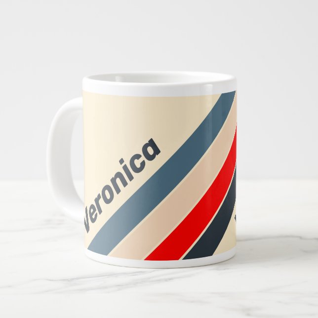Grande Tasse Retro Nautical Rainbow Striped with Name (Devant gauche)