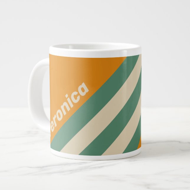 Grande Tasse Retro Orange Stripes with Name (Devant gauche)