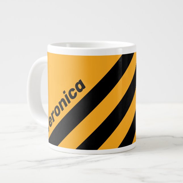 Grande Tasse Retro Sunflower Buzz Three Stripes with Name (Devant gauche)