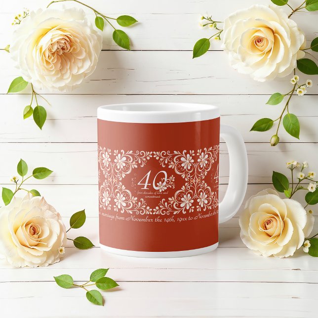 Grande Tasse Robe Rouge romantique 40 Mariage Anniversaire Mug (Créateur téléchargé)