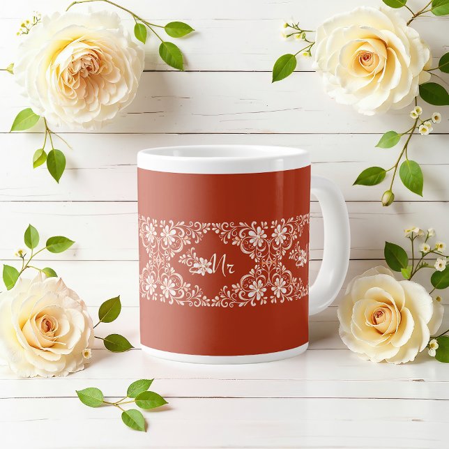 Grande Tasse Romantique Shabby Chic rouille rouille M. Mariage  (Créateur téléchargé)