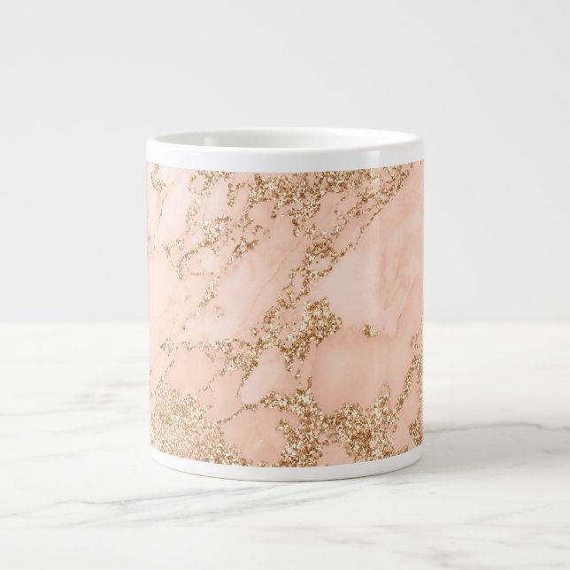 Grande Tasse Rose en marbre parties scintillant d'or abstrait (Devant)