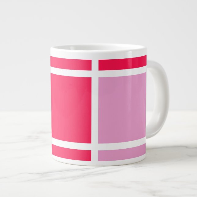Grande Tasse Rose rose blanc lignes carrés géométrique (Devant droit)