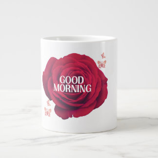 Grande Tasse Rose Rouge Classique "Bonjour" Commémorative 