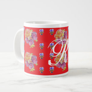 Grande Tasse Rose rouge Shabby Chic Rose Motif Floral Initial
