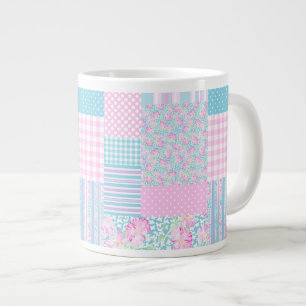 Grande Tasse Roses roses, Papillons Faux Patchwork Jumbo Mug