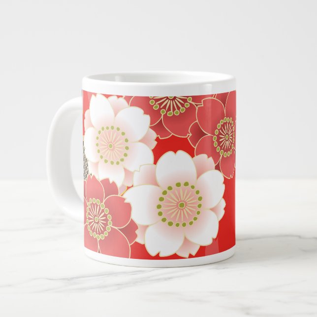 Grande Tasse Rouge et blanc Sakura Japonais Kimono (Devant gauche)