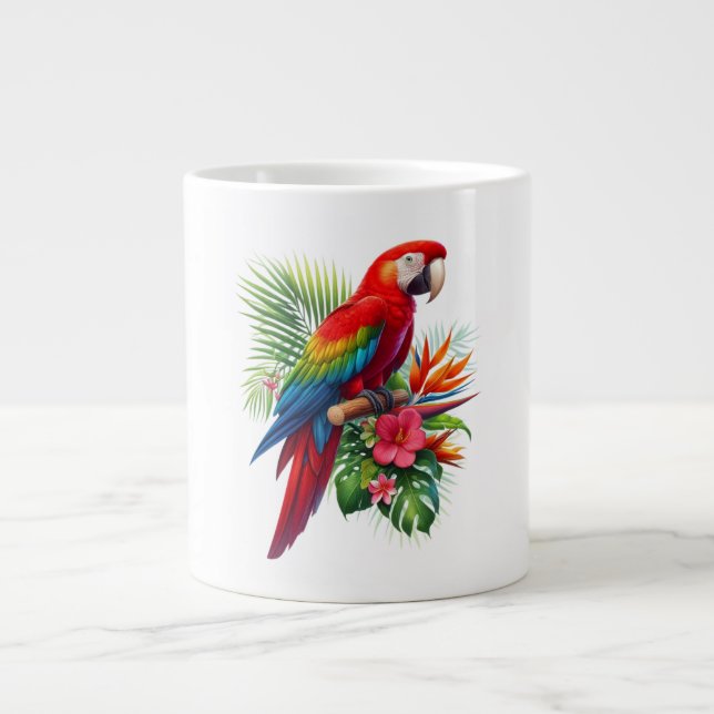 Grande Tasse Rouge macaw tropical floral (Devant)