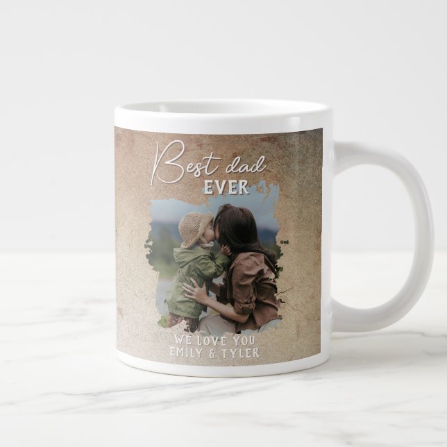 Grande Tasse Rustique Meilleur papa Famille Photo Fête du Père` (Droite)