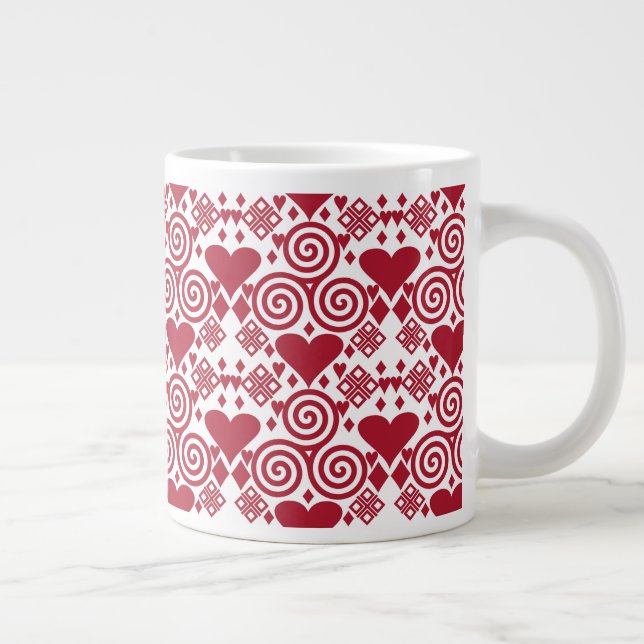 Grande Tasse Saint Valentin Amour rose, rouge et Motif blanc (Droite)