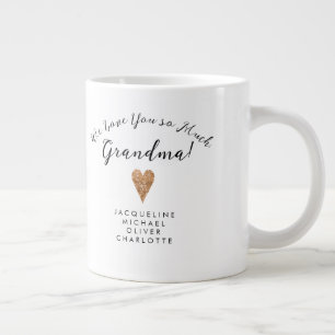 Grande Tasse Script moderne Grand-mère Rose Gold Heart w Names