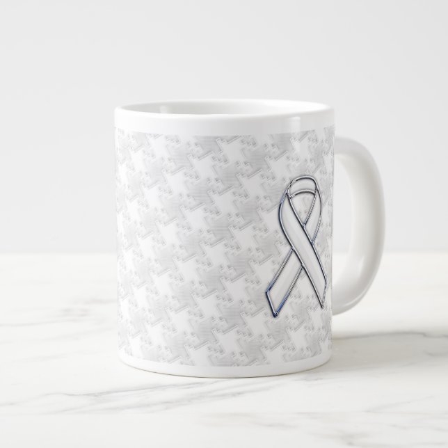 Grande Tasse Sensibilisation au ruban blanc sur le socle imprim (Devant droit)