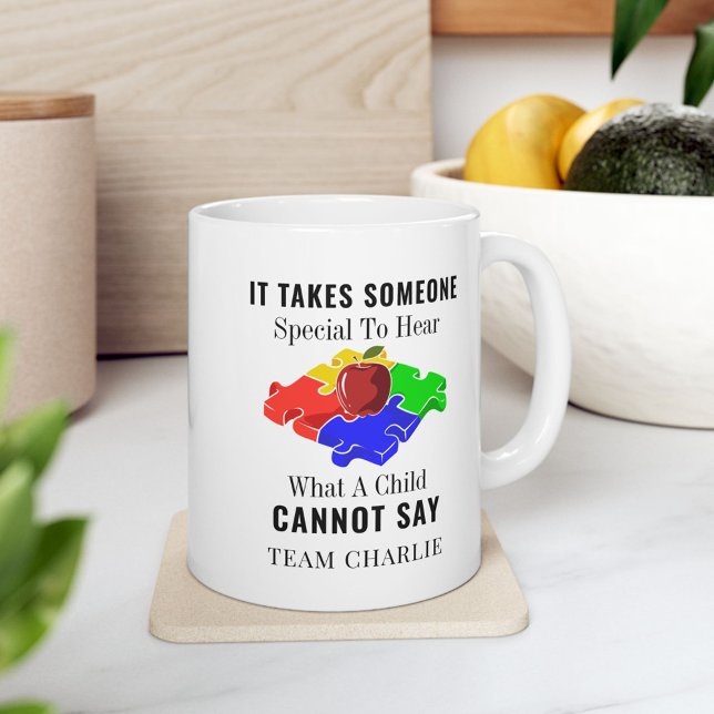 Grande Tasse Sensibilisation sur l'autisme Enseignants de l'ens (Autism Awareness Someone Special Puzzle and Apple 11oz Coffee Mug)