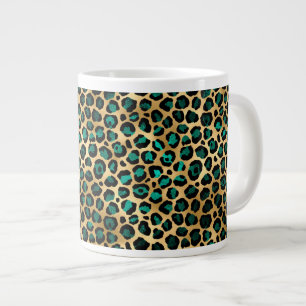 Grande Tasse Série Teal et Or Léopard Design 14
