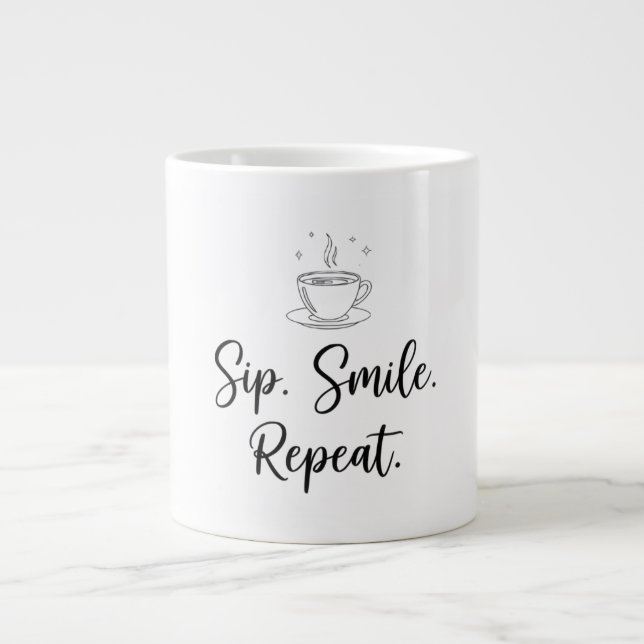 Grande Tasse Sip. Souriez. Recommencer. Mug à café Pastel minim (Devant)