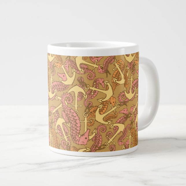 Grande Tasse Sketchy Seahorse Et Ancre Motif (Devant droit)