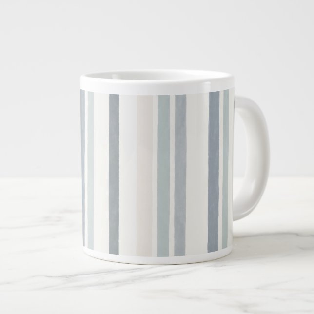 Grande Tasse Soft Watercolour Vertical Stripe Pattern in Blue  (Devant droit)