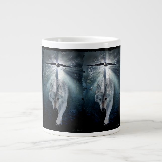 Grande Tasse Soupe Jumbo Wolf & Bald Eagle ou Mug Café (Devant)