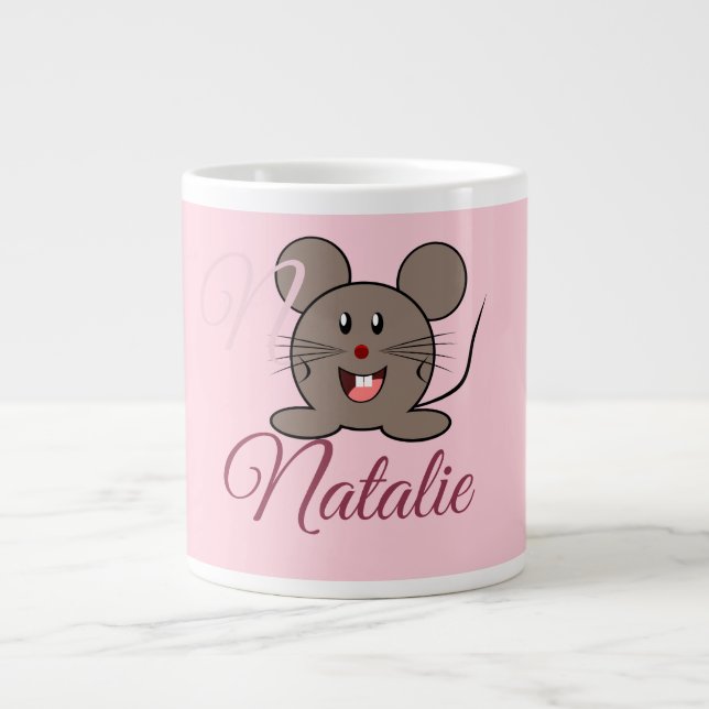 Grande Tasse Souris souriante - en monogrammed rose pastel (Devant)