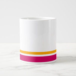 Grande Tasse Sportif Gras Rose Jaune Stripes Sur Blanc