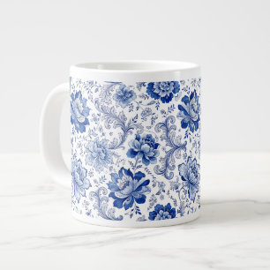 Grande Tasse Style Delft Bleu Blanc Fleurs Fantaisie Caprice