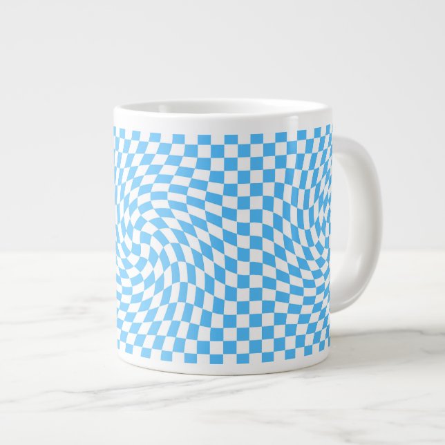 Grande Tasse Style Warped À damiers Motif Bleu & Blanc (Devant droit)