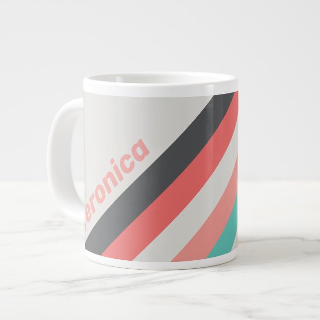 Grande Tasse Sunbleached Coral Stripes with Name (Devant gauche)