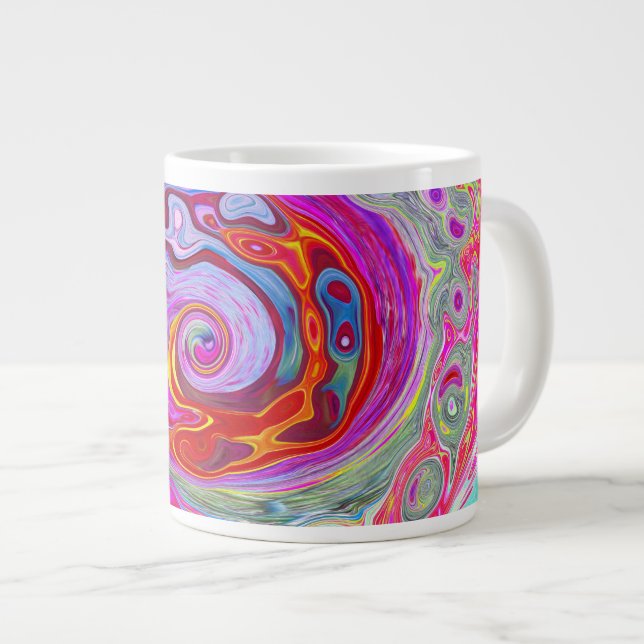 Grande Tasse Super rétro rose chaud et bleu tourbillon Abstrait (Devant droit)