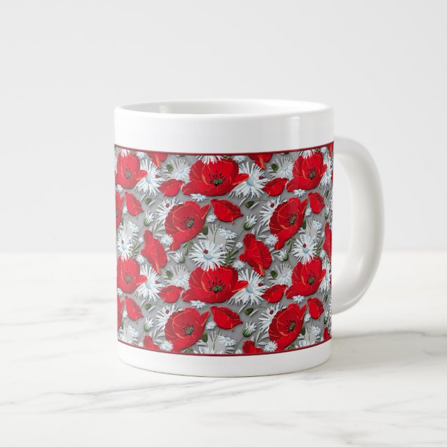 Grande Tasse Superbes pavots rouges fleurs d'été motif (Devant droit)