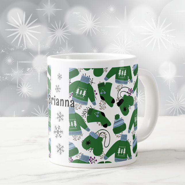 Grande Tasse Sweaters d'hiver nordique et Mittens vert (Créateur téléchargé)