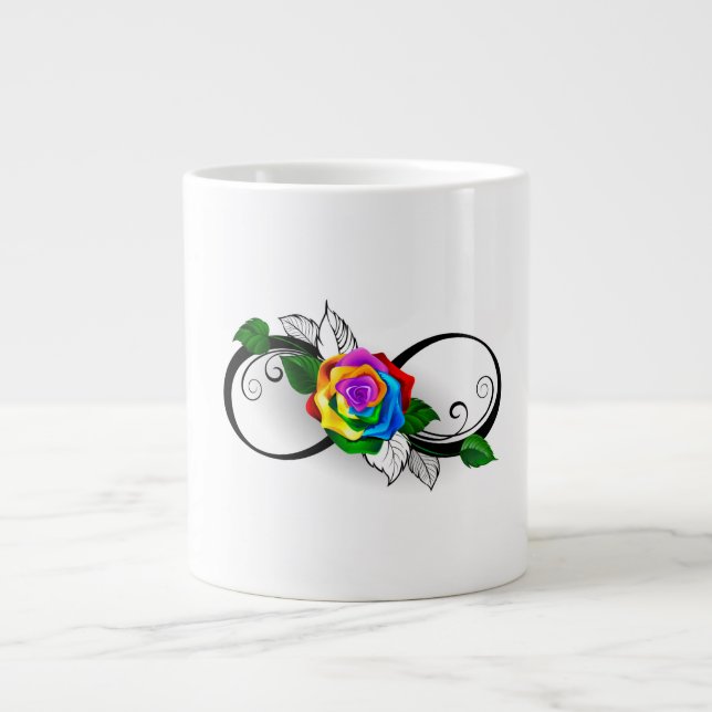 Grande Tasse Symbole d'infini avec Rose arc-en-ciel (Devant)