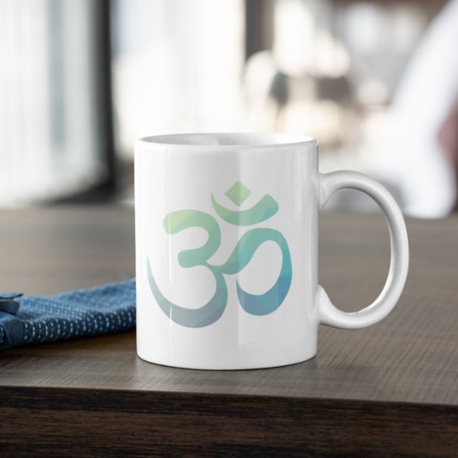 Grande Tasse Symbole Om Shanti Géométrique Bleu Vert Turquoise (Créateur téléchargé)