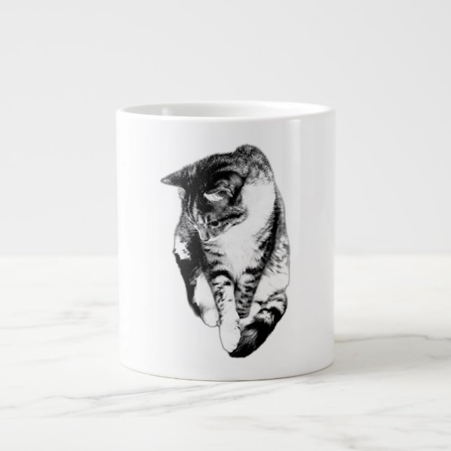 Grande Tasse Tabby Cat Monochrome Musique (Devant)