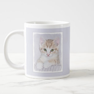 Grande Tasse Tabby Orange Kitten Peinture - Art Chat original