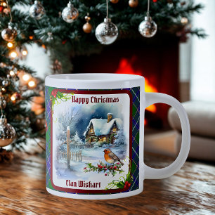 Grande Tasse Tartan Wishart & Robin de Noël Personnalisé