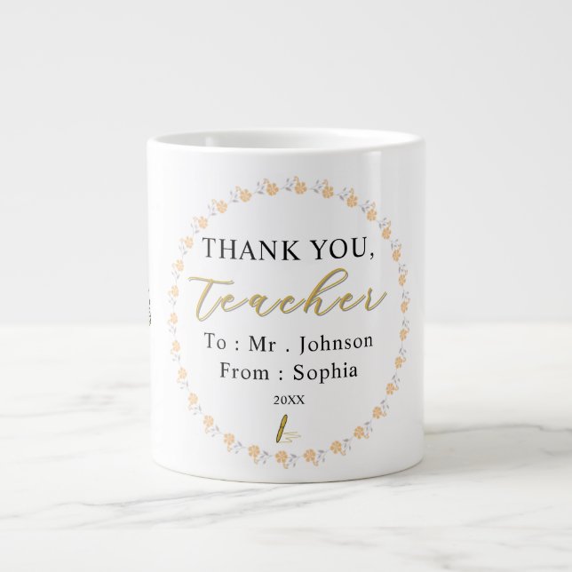 Grande Tasse Thank You Teacher – Personalized Name Mug Gift (Devant)