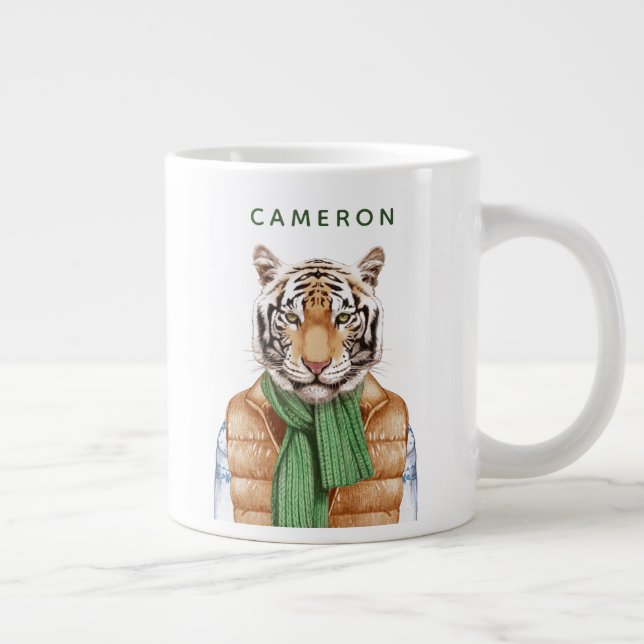 Grande Tasse Tigre de fond| Ajouter votre nom (Droite)