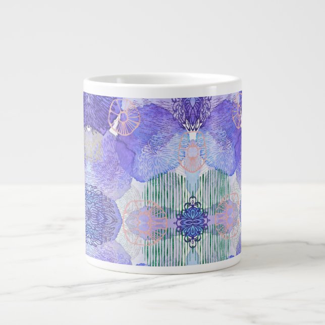 Grande Tasse Tons de lavande et de fleurs Abstraites vertes Cof (Devant)