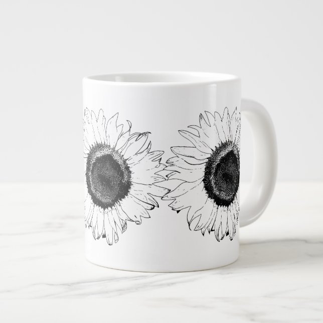 Grande Tasse Tournesol noir et blanc (Devant droit)