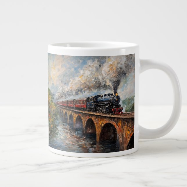 Grande Tasse Train à vapeur sur un pont - Peinture à l'huile (Droite)