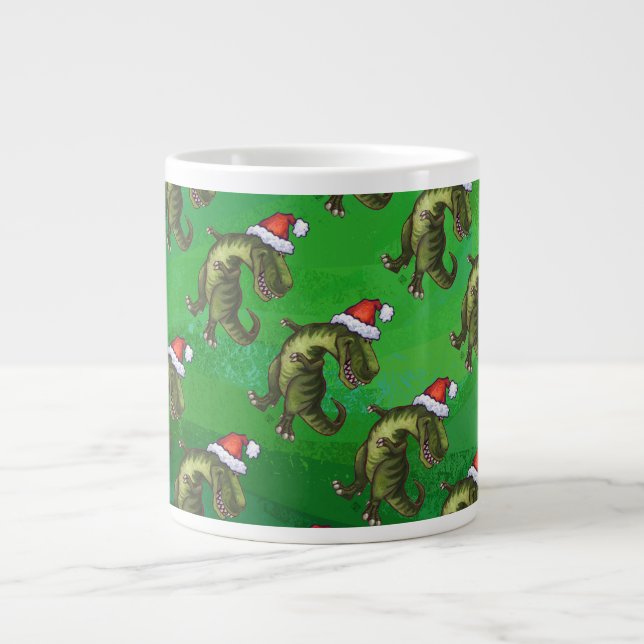 Grande Tasse TRex à Santa Hat sur Green (Devant)